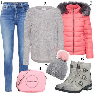 Outfit s Šedá Pletený Oděv Only "Only Svetr"