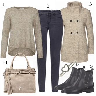 Outfit s ?erná Ko?ená bunda/Vest Dlouhý svetr/Midi Kabát Noisy may "Only Svetr"