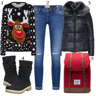 Outfit s Modrá Kozačka Rieker "Only Svetr ze síťovaného vlákna"