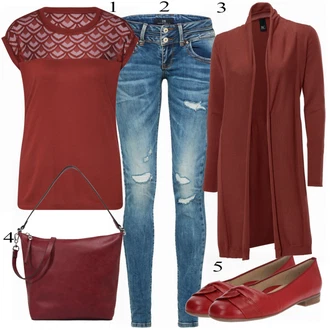 Outfit s Červená Kardigan Heine "Outfit pro jaro"