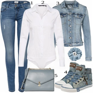 Vintage outfity Moderní s Modrá/Světle modrá Kožená bunda/Džíny s Dírou/Push up Džín/Džíny s Nízkým Sedem/Džín s Nízkým Pasem Only "Outfit pro jaro"Look: Cool, Disko, Pro Dům, Moderní, Krásný
