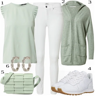 Bez rukávů Outfit s Světle zelená/Zelená/Tyrkysový/Světle modrá Halenka a Tunika/Halenka Móda Pro Plnoštíhlou/Tričko & Top Móda Pro Plnoštíhlé VERO MODA "Módní jarní outfit"