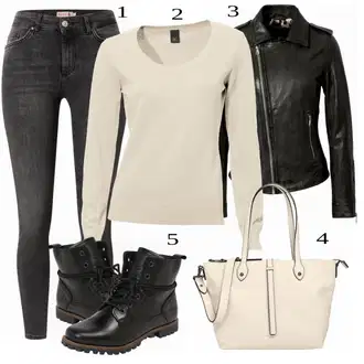 Outfit s Černá Kožené Bund Oakwood "Podzimní Outfit"