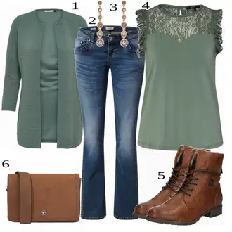 Outfit s Tyrkysový/Zelená/Khaki Pletenina veľkej veľkosti/Tunika/Kabát/Kalhoty Veľké Veľkosti Only "Podzimní Outfit"