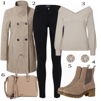 Outfit s Béžová/Hnědá/Khaki Kašmírový Svetr/Vodopádový Svetr/Svetr bez Ramínek/Jednoduchý Svetr JdY "Podzimní Outfit"