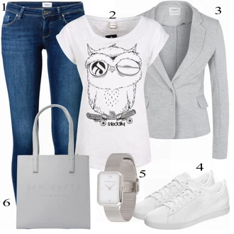 Ležérní outfity Business Léto s Šedá/Světle šedá VERO MODA "Praktický vzhled"Look: Kancelář, Business, Chytrý příležitostný
