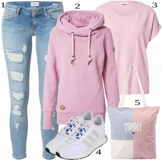 Outfit s Světle modrá/Modrá Kožená bunda/Džíny s Rozparkem/Kotníková Bota/Push up Džín/Kožené bundy/Džíny s Dírou/Džíny s Nízkým Sedem Only "Cool outfity na volný čas"