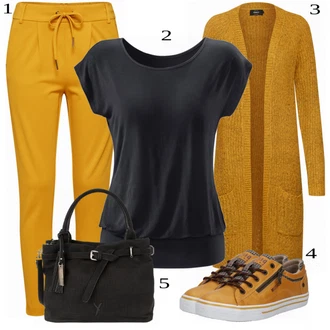 Outfit s Žlutá/Hnědá Ležérní Kalhoty/Žerzejová Kalhoty/Jogger Kalhoty/Sportovní kalhoty/Tréninková Kalhoty/Mrkvová Kalhoty Only "Podzimní outfit na volný čas"