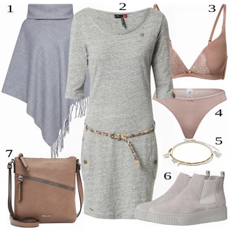 Outfit s Šedá Pončo Object "Outfit na podzim"