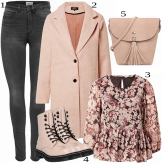 Outfit s Béžová/Růžová Šněrovací Kotníková Bota/Klasická kozačka/Bojová Bota/Motorkářská bota Dockers by Gerli "Trendový podzimní outfit"