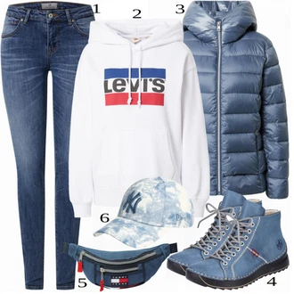 outfit mit Modra Škorenj Rieker "1"