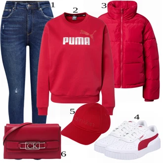 Outfit s Červená Zimní Bund Wrangler "Ulice Styl Outfit"