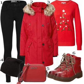 outfit mit Rdeča Dežna Jakna Only "1"