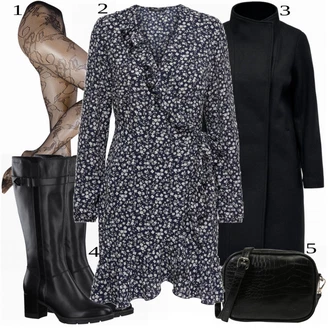 Outfit s Modrá/Fialová/Tmavě Modrá Košilové šaty/Zavinovací Šaty/Halenkové Šaty/Šaty s dlouhým rukávem/Šaty S Potiskem/Zimní šaty s dlouhým rukávem Only "Podzimní Look"