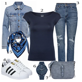 Ležérní outfity s Modrá Boyfriend Džínové kalhoty/Zkrácené Džíny/Girlfriend Džíny/Džíny s Rozparkem/Džíny s Dírou/Mom Jean/Kožené bundy Only "Oblečení pro volný čas"