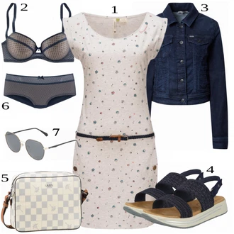 Outfit s Bílá/Krémová/Fialová Žerzejové Šaty/Ležérní Šaty/Tričkové šaty/Šaty s Páskem/Bavlněné Šaty/Úzké Šaty/Šaty s puntíky/Polo Šat/Šaty S Potiskem Ragwear "Skvělý pro volný čas"