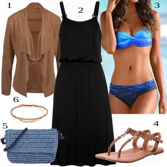 Outfit s Modrá/Tmavě modrá Plavky bandeau/Bikinové Plavky s vycpávkami/Balconette-bikini/Push-up bikini/Tankiny bandeau/Tankin Push-up/Bandeau Bikin/Bikin/Bandeau vršek bikin Lascana "Hezký letní vzhled"