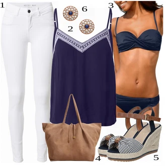 Outfit s Tmavě modrá/Modrá Plavky Balconette-bikini/Plavky s průstřihem/Push-up bikini/Bikiny s průstřihem Lascana "Letní oblečení"