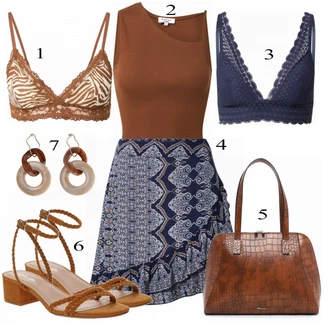 Outfity na festival Boho s Šedá/Tmavě modrá/Modrá/Fialová 90tá Léta Sukně/Sukně Vrstevná/Sukně s potiskem/Zavinovací Sukně Only "Lehký outfit"Look: Boho, Bohémský, Ethno