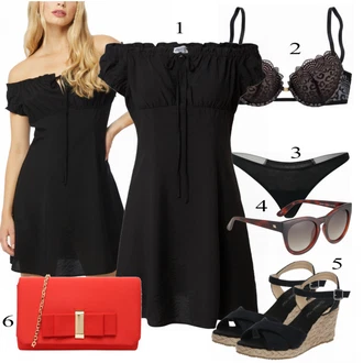 Outfit s Černá/Béžová Sandál na klínku/Espadrilka s klínovým podpatkem/Letní Bota/Korkový sandál na klínku/Espadrille sandál/Espadrilka na Podpatku About You "Vkusný letní outfit"