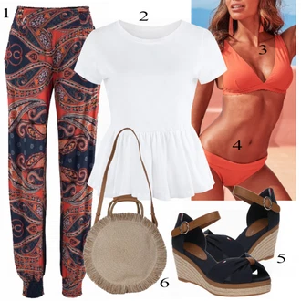Outfit s Oranžová/Hnědá Bikiny - Spodní Díl/Plavka/Bikiny hotpant/Spodní díl bikin/Bikiny tanga Lascana "Praktický vzhled"