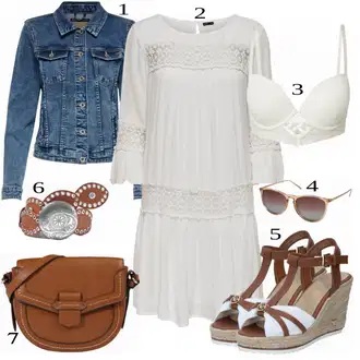 Folklor Outfit s Šedá/Bílá/Krémová Pouzdrové Šaty/Tunikové šaty/Pouzdrové Šaty S Dlouhým Rukávem/Boho Šaty Elegantní/Občanské šaty/Boho Letní Šaty/Šaty S Kosticí/Šaty s 3/4 Rukávem/Šaty na Konfirmaci/Francouzské šaty/Mušelínové šaty Only "Ulice Styl Outfit"
