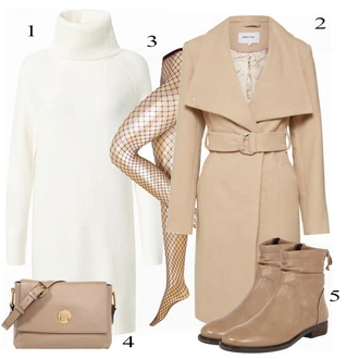 Outfit s Béžová/Bílá Síťovaný punčocháč/Síťovaná punčocha Falke "Zimní Outfit"