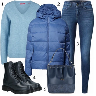 Outfit s Černá Kozačka Šněrovací Kotníková Bota Dockers by Gerli "Zimní Outfit"