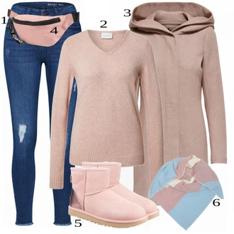Kombinacije za zimu sa Plava/Bež Šal Zwillingsherz "Zimski Outfit"