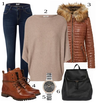 Outfit sa Smeđa Kožna Jakna Oakwood "Zimski Outfit"