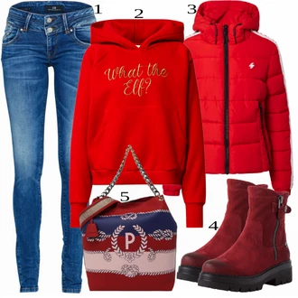 Outfit s Červená Prošívaná Bunda Superdry "Podzimní Look"