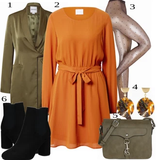 Outfit s Oranžová/Hnědá Šaty s Páskem/Svetrové Šaty/Pouzdrové Šaty S Dlouhým Rukávem/Zimní šaty s dlouhým rukávem/Šaty na Podzim Vila "Outfit pro konferenci"