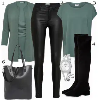 Outfit s Tyrkysový/Zelená/Khaki Pletenina veľkej veľkosti/Tunika/Kabát/Kalhoty Veľké Veľkosti Only "Outfit pro konferenci"