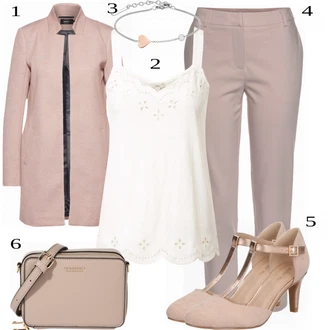 Outfit s Růžová/Béžová/Fialová/Hnědá 7/8 Kalhoty/Obleková Kalhoty/Navlékací Kalhoty/Úzká Kalhoty/Kalhoty se Štěrbinou/Chinos/3/4 Kalhoty/Bengaline Kalhoty/Kalhoty s nášivkou uprostřed/Capri kalhoty Lascana "Business vzhled"