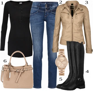 Italský Maxi Outfit s Modrá/Tmavě modrá Slim Fit Džíny/Rovná Džína/Džíny s Rozparkem/Džíny Regular Fit/Zimní bunda/Džíny s Dírou/Kožená bunda/Kotníková Bota/Džíny s Nízkým Sedem/Girlfriend Džíny/Zužující se Džíny/Kožené Boty Tom Tailor "Outfit pro každý den"Look: Ležérní, Cool, Egirl, Francouzské, Italský, Moderní, Chytrý příležitostný