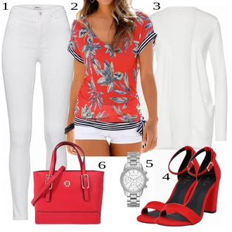 Outfity pro zábavu Tropický s Červená Neformální tričko/Fancy tričko/Košile s potiskem/Košilový top/Tričko s krátkým rukávem/Tričko s potiskem Lascana "Outfit v letních barvách"