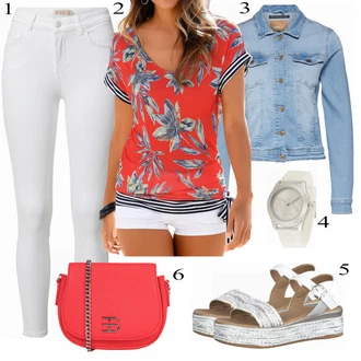 Outfity pro zábavu Tropický s Červená Neformální tričko/Fancy tričko/Košile s potiskem/Košilový top/Tričko s krátkým rukávem/Tričko s potiskem Lascana "Outfit v letních barvách"