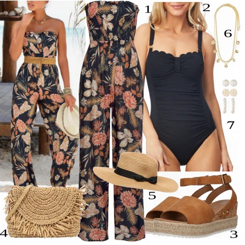 Kombinezoni kombinirajte z Črna Kombinezoni Lascana, Črna HUNKEMÖLLER, Rjava Sandali GLAMOROUS, Rjava Klobučki About You, Bela Nakit Pilgrim, Siva Nakit Polo Ralph Lauren