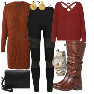 outfit mit Rdeča/Rjava Jopica Only "Obleka v toplih zimskih barvah"