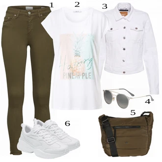 Móda pro plnoštíhlé Outfit s Šedá/Krémová/Bílá/Světle šedá Džínové Bund/Krátký Bund/Letní Bund/Košilová bunda/Krátký Bund/Krátké Džínové Bundičky Only "Outfity pro každý den"