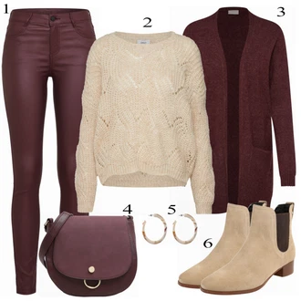 Outfit s Tmavě červená/Vínová/Fialová/Růžová Kožená bunda/Kotníková Bota/Motorkářské Džíny/Capri Džíny/Zkrácené Džíny/Džíny s Rozparkem/Slim Fit Džíny/Kožené Boty/Termální Džíny/Kožená Pánská Bund Vila "Perfektní Vzhled"