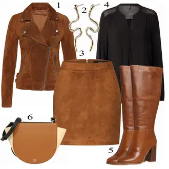 Festival Outfit s Hnědá/Tmavě hnědá Krátká Sukně/Sukně z umělé kůže/Manšestrová Sukně/Kožená MiniSukně/70tá Léta MiniSukně/Kožená Sukně VERO MODA "Perfect for free time"Look: Bar, Karneval, Koncert, Festival, Matriční úřad, Párty