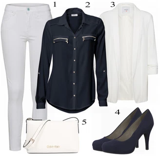 Outfit s Modrá Bota Na Podpatku Tamaris "Perfektní vzhled pro kancelář"