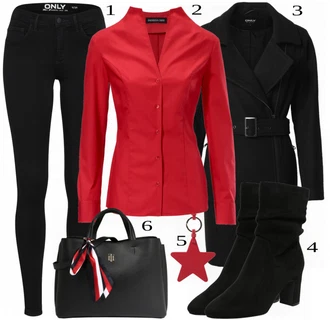 Outfit s Červená/Tmavě červená Halenka Halenkové Body/Žehlení odolná blůza/Halenka Slim Fit/Halenka se Stojatým Límcem/Halenka s Dlouhým Rukávem/Blůza s knoflíčkem/Businessová Halenka Heine "Perfektní vzhled pro kancelář"