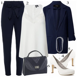 Zapínání na knoflíky Outfit s Bílá/Krémová Tričko & Top Top Se Špagetovými Ramínky/Krajkované tričko/Krajkový Top/Halenka Bez Rukávů/Pánské boty VERO MODA "Business vzhled"