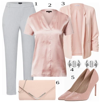 Outfity pro práci s Růžová/Béžová/Modrá Halenka a Tunika/Halenka & Tunika/Halenka Móda Pro Plnoštíhlou More & More "Perfektní Outfit pro práci"