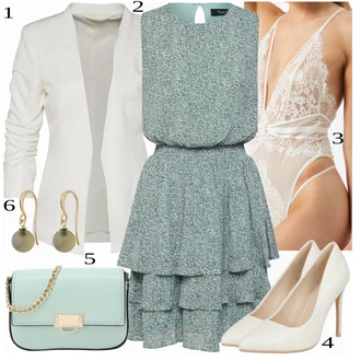 Outfity pro svatební hosty s Bílá/Tmavě Zelená/Zelená/Béžová Visací/Přívěsek do ucha Pilgrim "Outfit na léto"