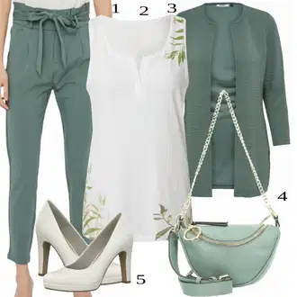 Outfit s Tyrkysový/Zelená/Khaki Pletenina veľkej veľkosti/Tunika/Kabát/Kalhoty Veľké Veľkosti Only "Elegantní vzhled"