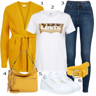 Outfit s Žlutá Pletený Oděv Kardigan Vila "Přesně pro jaro"