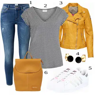 Outfit s Žlutá Kožené Bund Freaky Nation "Přesně pro jaro"